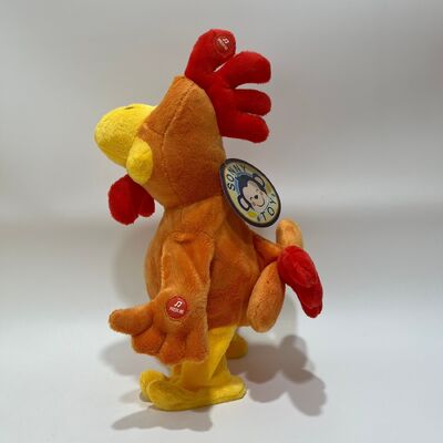 목을 당기면 소리 나고 노래하며 춤추는 노란색 장발 닭 봉제 인형, 재미있는 수탉 인형, 상호작용 스트레스 해소 장난감