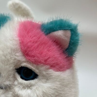 깜빡이는 야옹거리는 복슬복슬한 고양이 봉제 인형 귀여운 야옹거리는 인터랙티브 새끼 고양이 핑크 청록색 장모 스트레스 해소 동반자
